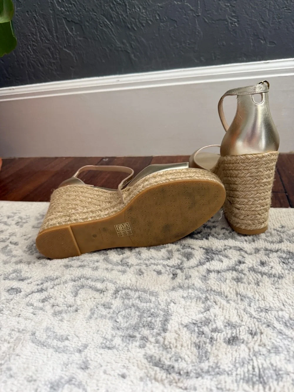 Stuart Weitzman Gold Espadrille Wedge Sandals - Picture 5 of 5